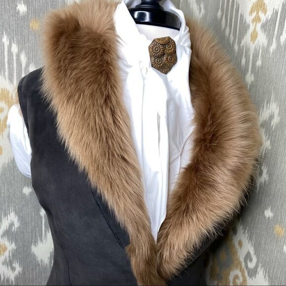 Ralph Lauren Collection Brown & Tan Shearling Contoured Sleeveless Gilet - Picture 5 of 16